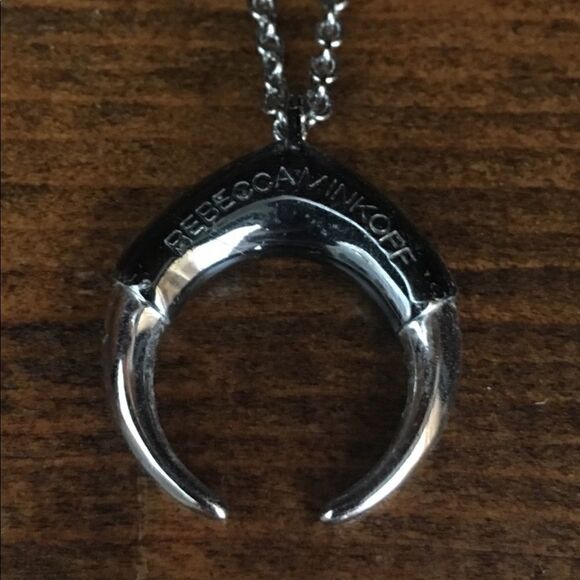 Nwot Rebecca Minkoff signed double horn pendant necklace black silver - Picture 3 of 4